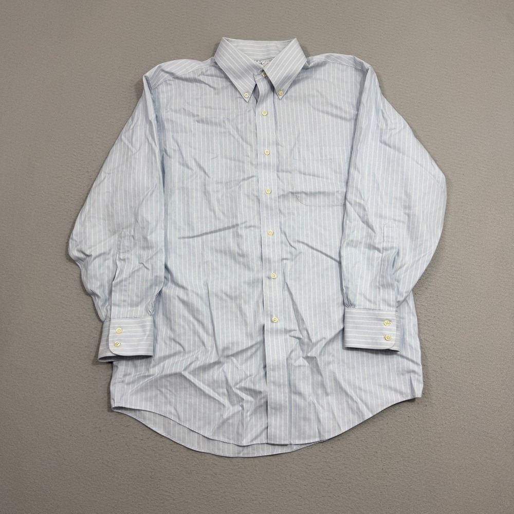 Brooks Brothers Button Down Shirt Men 16-32 Blue Original Polo Striped Non-Iron